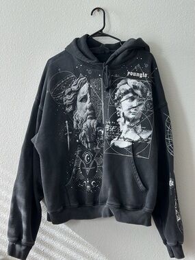 SOLD | YoungLA Black Graphic Hoodie - Sculpted Ancient Figure Print